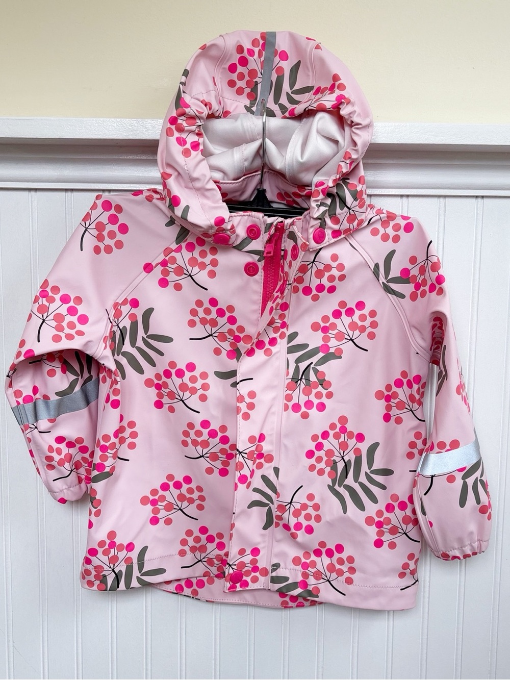 Reima Vesi Girls 18-24M Pink Berry Floral Waterproof Hooded Rain Jacket 86cm